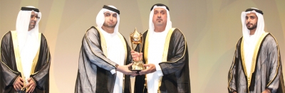 H.H. Sheikh Sultan bin Khalifa crowns H.H. Sheikh Hamdan Bin Rashid the "Personality of the Year"