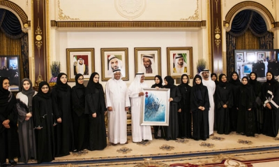 H.H. Sheikh Hamdan Bin Rashid receives the female participants in the Multiculturalism and leadership skills program